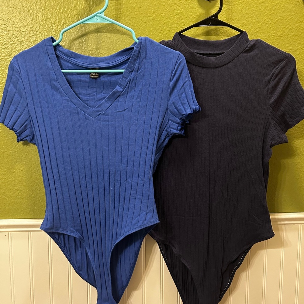 Blue and Navy Ribbed Bodysuits